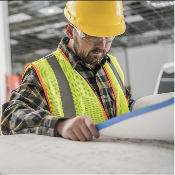 Technician looking over materials.